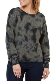  Lace Up Shoulder Seam Camo Sweater