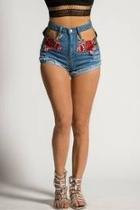  Embroidered Distressed Denim Shorts