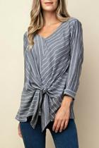  Striped Tie-front Blouse