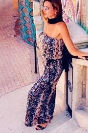  Ariella Snake Print Strapless Sequin Jumpsuit