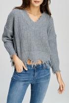  V-neck Frayed Sweater