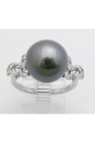  18k White Gold Diamond And Black Pearl Engagement Ring June Birthstone Size 6.5 Free Sizing