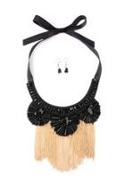 Black-&-gold Chain-tassel Bib-necklace-set