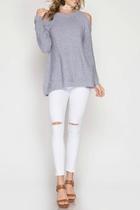  Ribbed Cold Shoulder Sweater