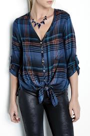  Plaid Tie Front Top
