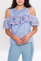  Embroidered Ruffle Top