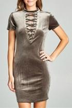  Grey Lace Up Dress