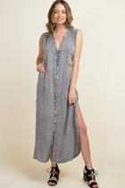  Acid Washed Button Up Maxi Dress