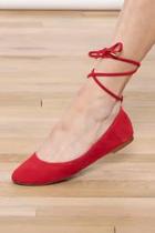  Red Lace-up Flat