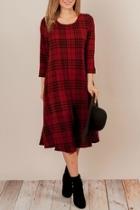  Dark-red Plaid Dress