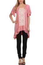  Off-the-shoulder Lace-accent Tunic