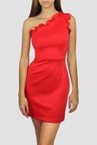  Red Ruffle Shoulder Dress