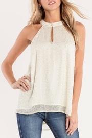  White Beaded-keyhole Blouse