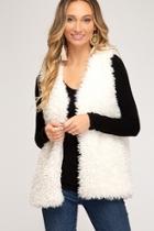  Sleeveless Faux Fur Vest With Pockets