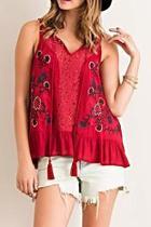  Embroidered Tiered Tank