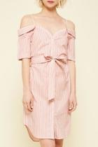  Striped Open-shoulder Shirt-dress