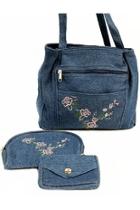  Embroidered Denim Bag-set