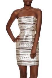  Metallic Aztec Strapless Dress