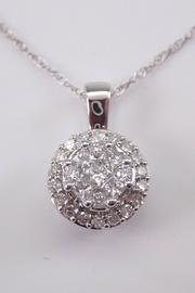  Diamond Cluster Pendant 14k White Gold Diamond Halo, Necklace Chain 18