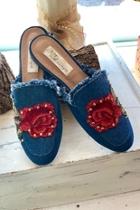  Denim Embroidered Slides
