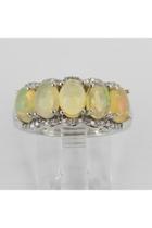  14k White Gold Diamond And Opal Anniversary Ring Band Size 6.75 October Gemstone