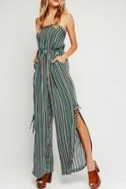  Striped Slit Jumpsuit