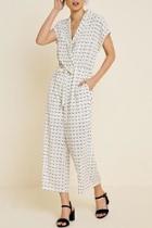  Collared Wide-leg Print-jumpsuit