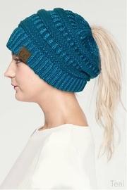  Metallic Messy-bun Beanie