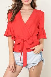  Tie Waist Ruffle Sleeve Top