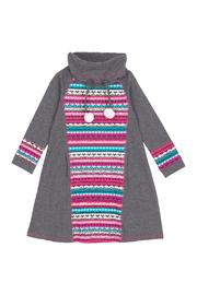  Grey & Multicolor Striped Dress With Pompoms