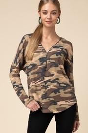  Camo V Neck Zipper Top
