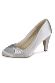  Ruffle Silver Satin Heel