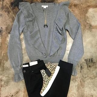  Grey Ruffle Sweater
