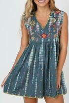  Embroidered Tie-dye Dress