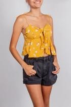  Mustard Tie-front Ruffle-top
