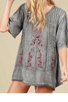  Gray Embroidered Top
