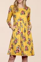  Empire-waist-floral-pleated Pocket Dress