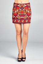  Wine Floral-embroidered Mini-skirt
