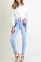 Embroidered-distressed Skinny Jean