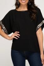 Sequined Sleeve Top