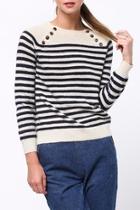  Button Detailed Stripped Sweater