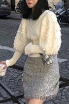  Puff-sleeve Knitted Sweater