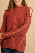  Cold-shoulder Cable-knit Sweater