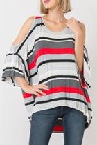  Cold-shoulder Striped Tunic-top