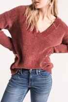  Chenille V-neck Sweater