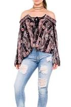  Printed Laced-up Top