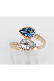  14k Rose Gold Diamond Aquamarine London Blue Topaz Bypass Ring Size 7.25 Free Sizing