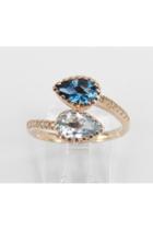  14k Rose Gold Diamond Aquamarine London Blue Topaz Bypass Ring Size 7.25 Free Sizing