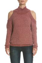  Chenille Cold Shoulder T-neck Sweater