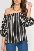  Off-the-shoulder Stripped Blouse